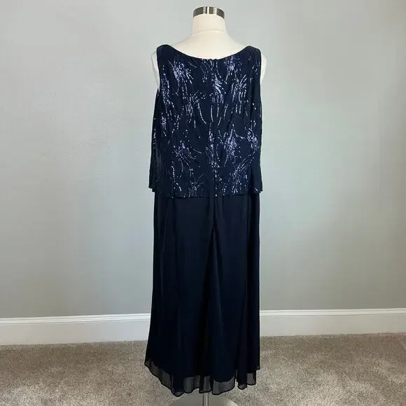 Alex Evenings Sequined Chiffon Midi A-Line Cocktail Dress Navy Blue Size 24W - Picture 7 of 12